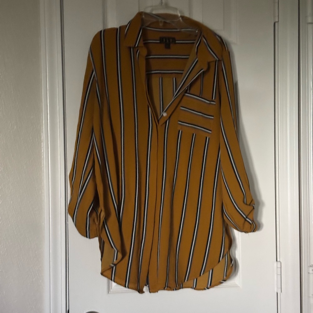 Striped Mustard Button-Up Shirt